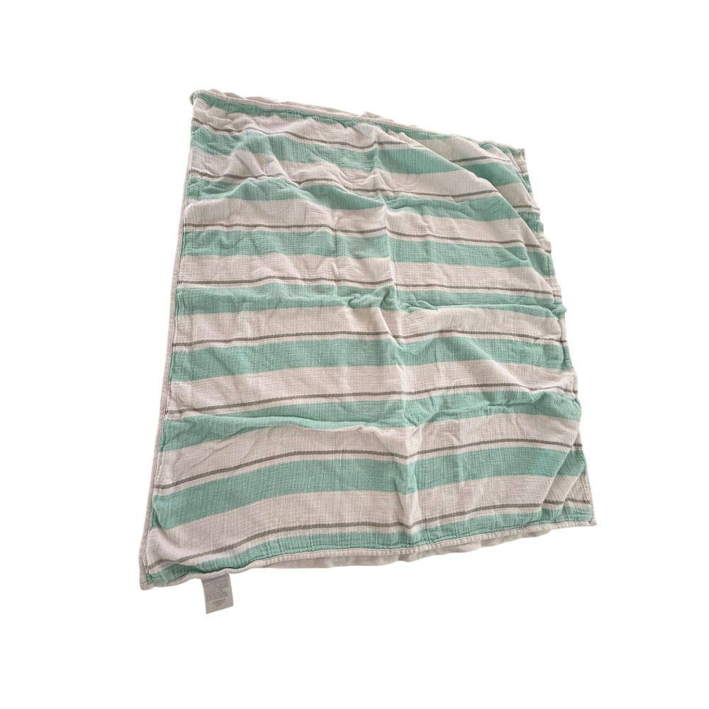 Lulujo Baby Blanket Mint Green Grey White Striped Cotton Muslin Reversible